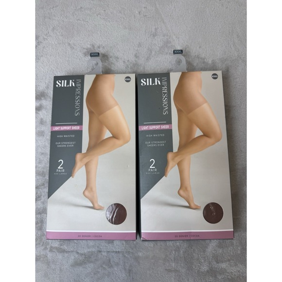 Silk Impressions Light Support Sheer Pantyhose Cocoa XXXL 2 Pair 20 Denier - Picture 1 of 3